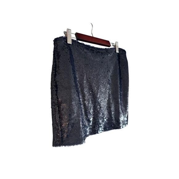 Mango MNG Sequin Mini Skirt Navy Blue Size Small NWT Mid Rise Side Zip - Picture 2 of 6